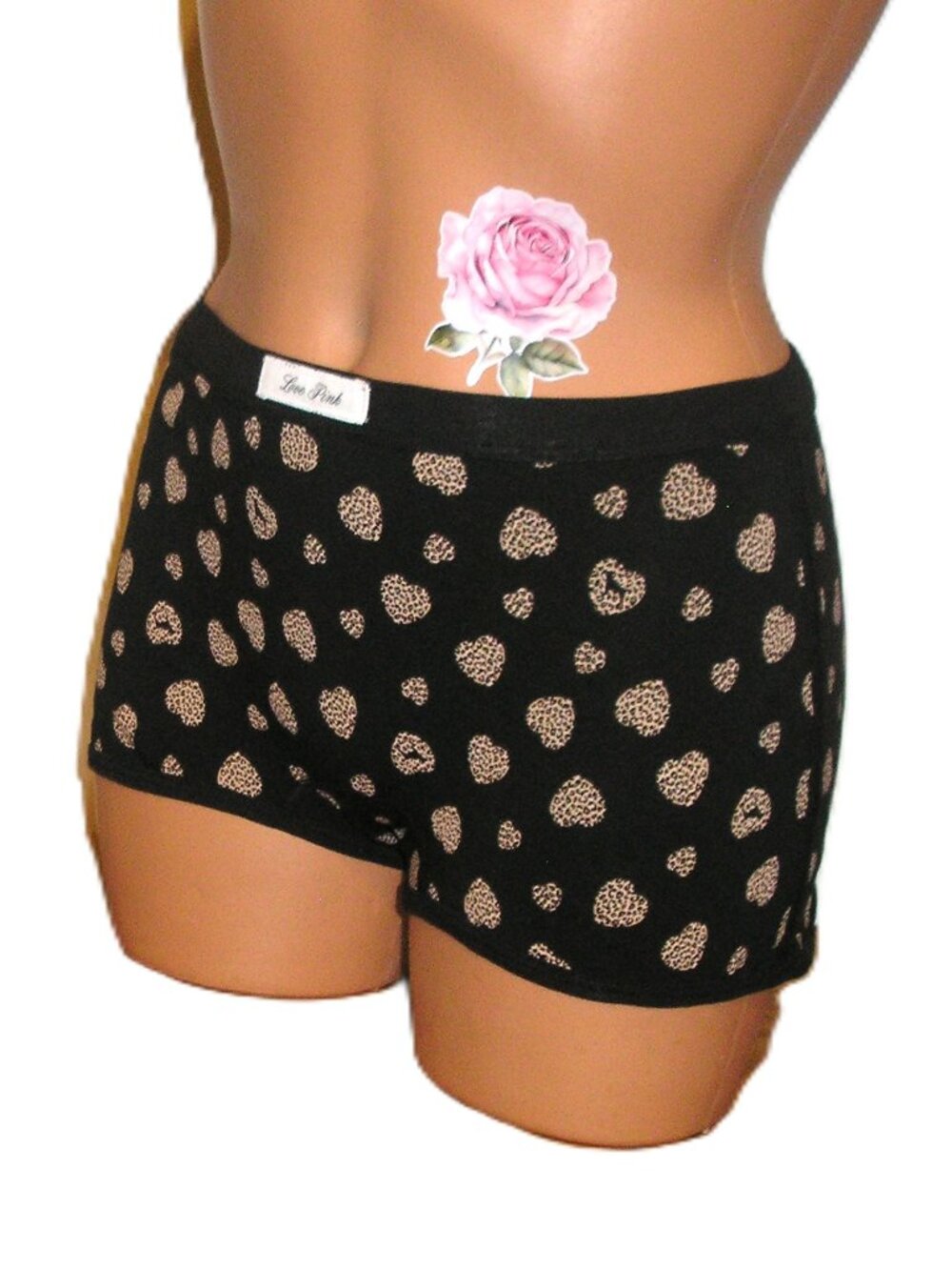 Victoria's Secret Pink-Animal Print Heart Black Shortie Boyshorts Panties Medium